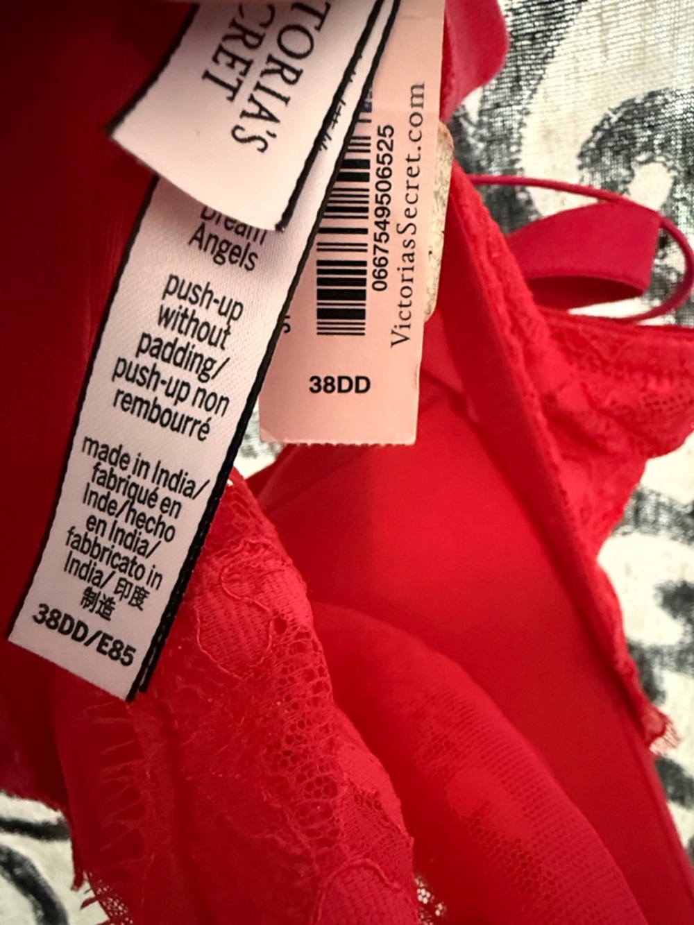 NWT 38DD Red Victoria's Secret  Dream Angels Push-up Without Padding Lace Bra - Picture 4 of 5